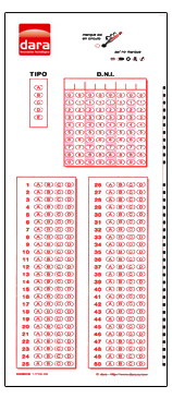 Impreso de examen de 50 preguntas con 4 opciones de respuesta