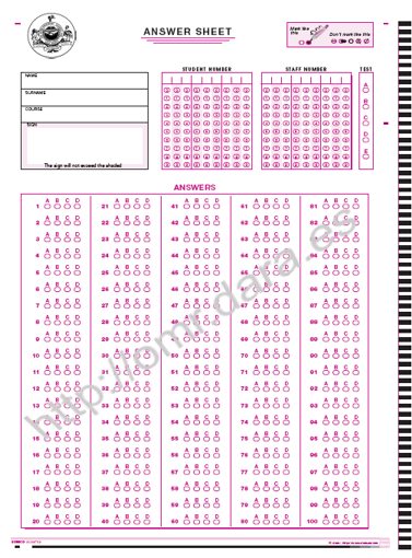 Hoja de respuesta para Examen test. Universidad Makerere